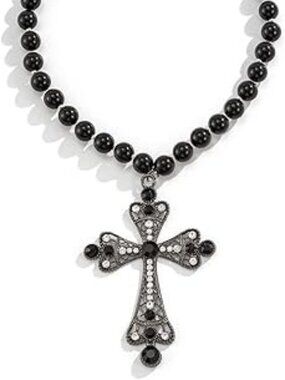 NEW Cross Necklace Gothic Cross Necklace Pearl Choker Chunky Big Oversized